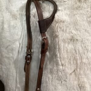 Headstall One Ear Dark Brown White Stitch